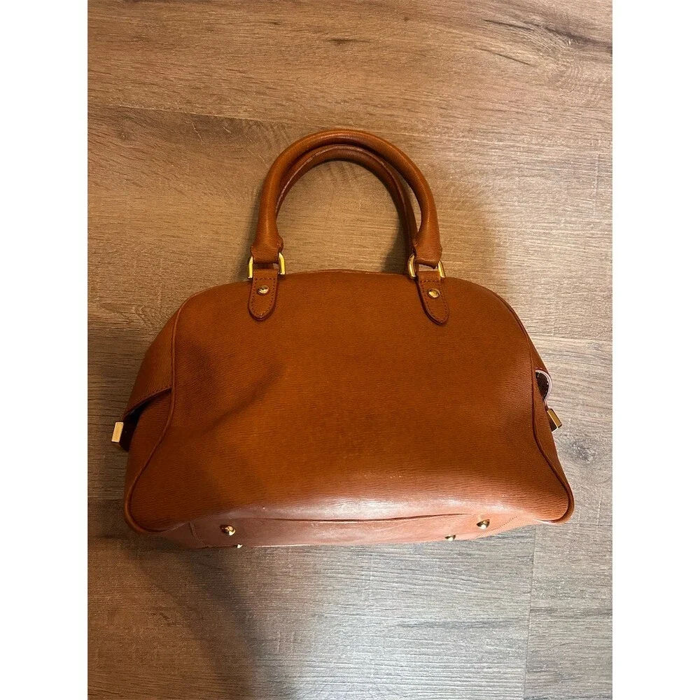 Lauren Ralph Lauren Dome Satchel Top Handle Bag Brown Cognac Gold Crest